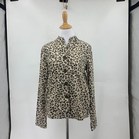 Caslon Leopard Print Utility Jacket Womens S Small Button Front Mandarin Collar - Picture 3 of 12